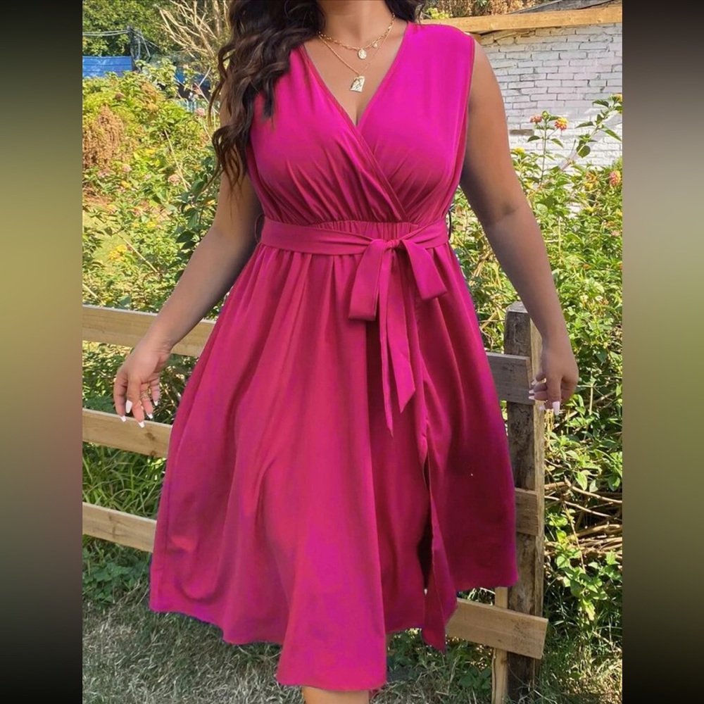 Kara and Kate Pink Belted Wrap Dress, Size XXXL